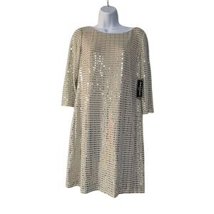 Jessica Howard Sequin 12P Embellished 3/4 Sleeve Shift Dress Champagne Party